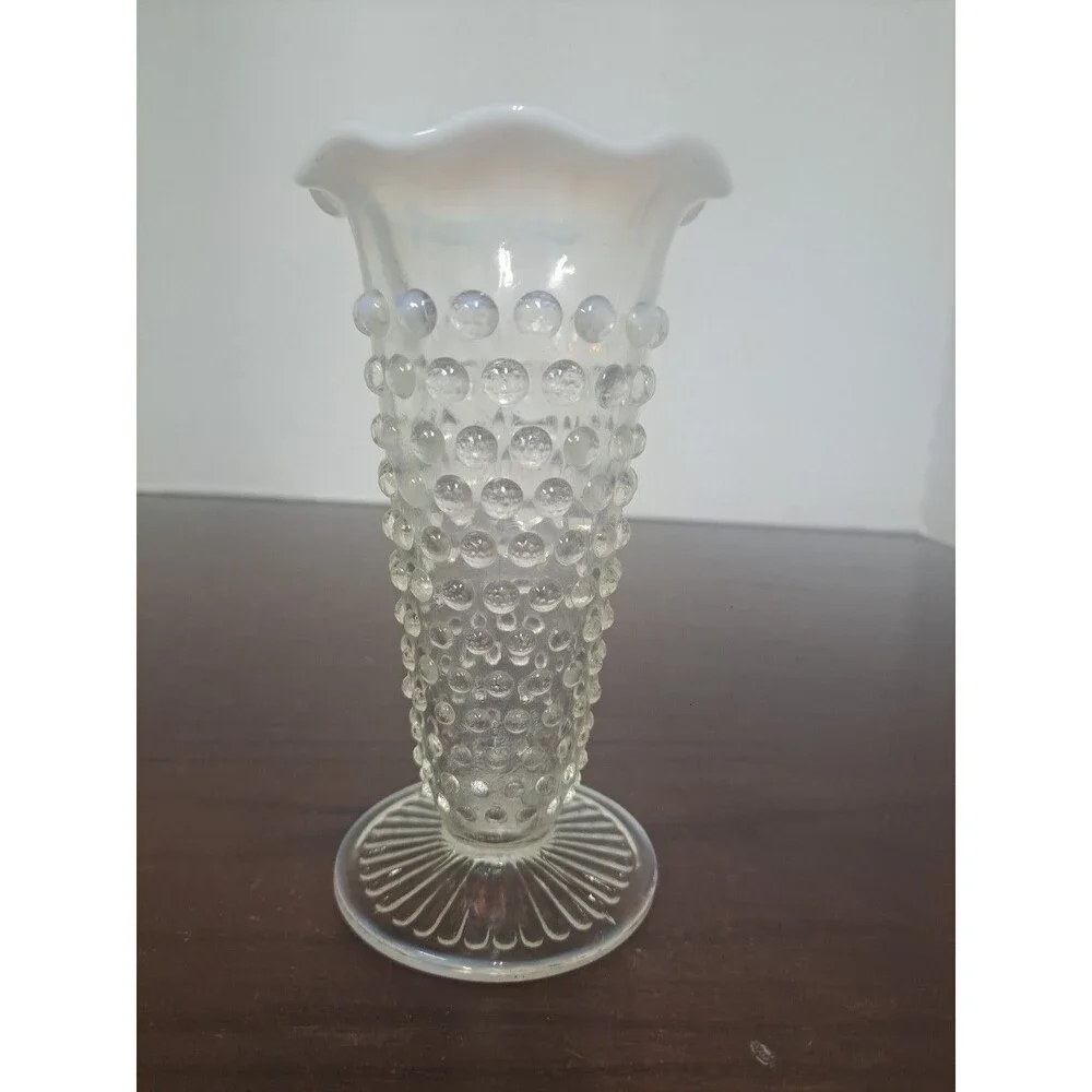 Vintage Fenton Hobnail Moonstone Ruffled Edge Bud Vase